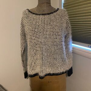Jolt Black & White Eyelash Scoop Neck pullover sweater